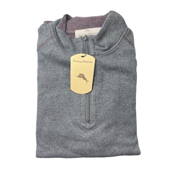 Tommy Bahama Mens Grey Berry Half Zip Reversible Sweater Knit Pullover Sz M New - Picture 6 of 11